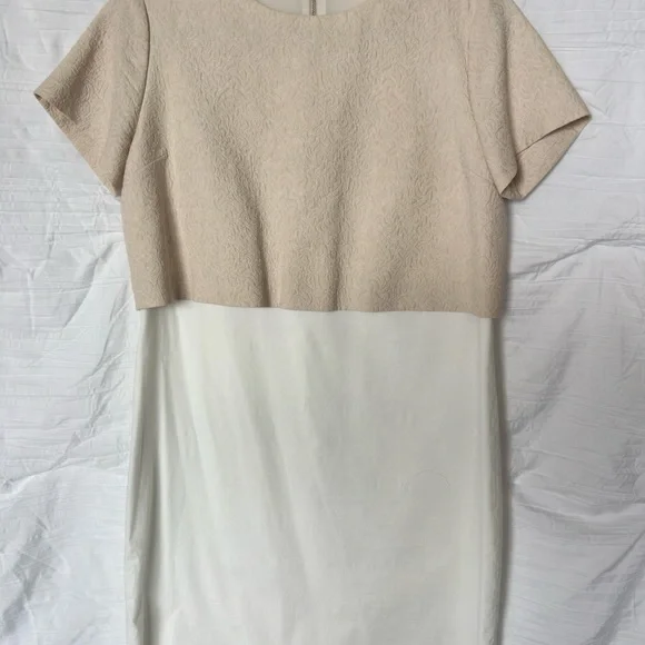 Cream Sheath Midi Dress with Crew Neck for Work